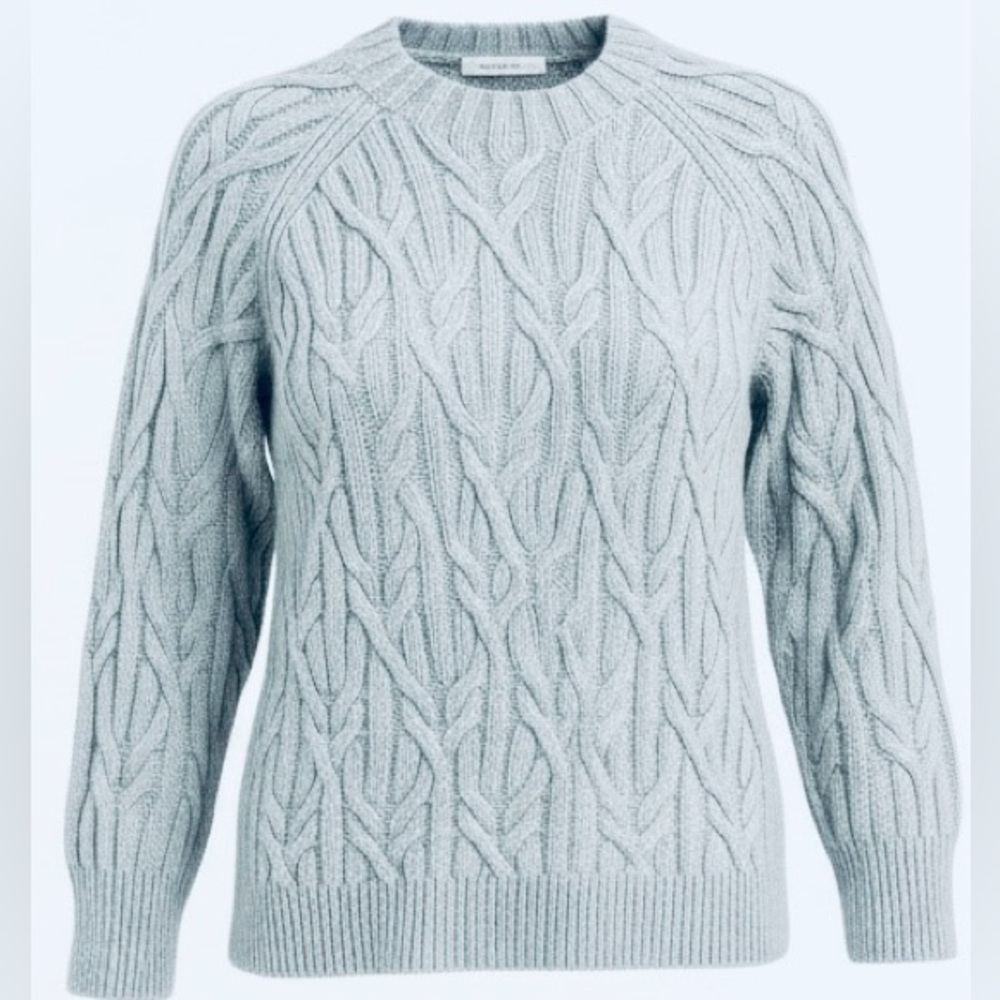 VINCE Interlocking Cable Knit Merino Blend Spring Sweater - Light Blue Size L